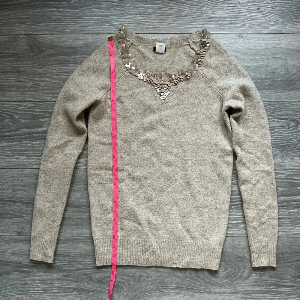 J. Crew oatmeal 100% lambs wool sequined collar long sleeve sweater Size S